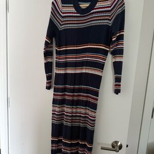 torrid Navy Ribbed Long Sleeve Striped Midi Dress